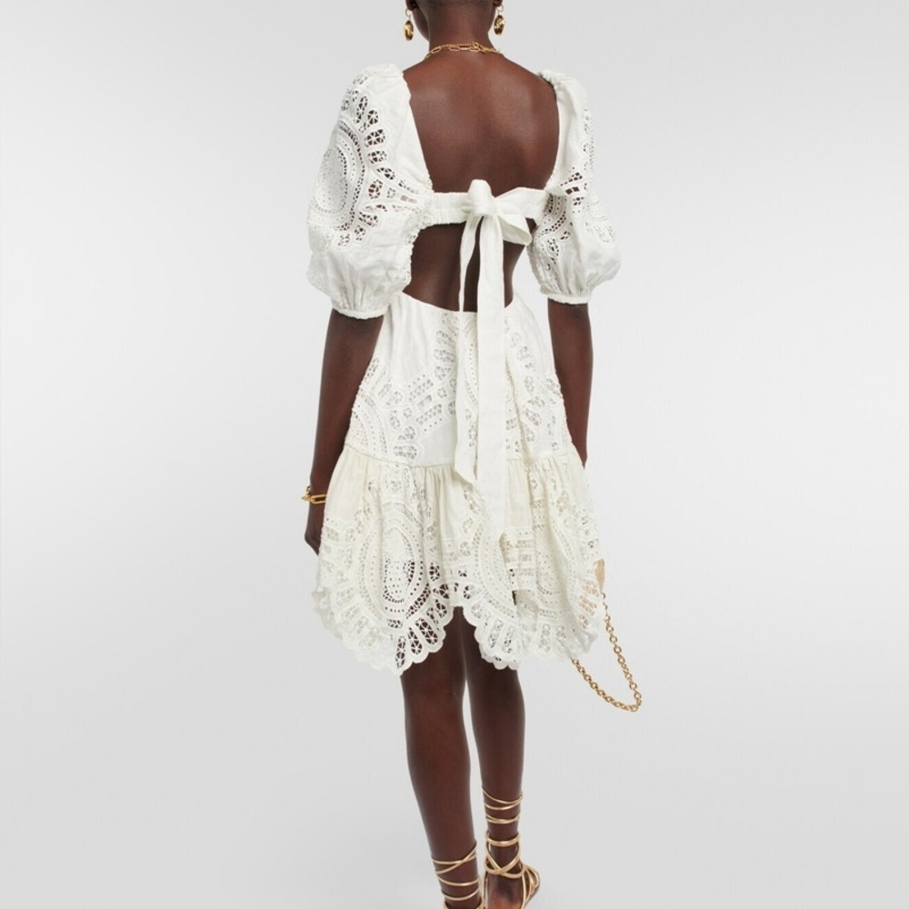 Zimmermann Vacay Lace & Eyelet Asymmetrical Open Back Mini Dress Size AU 1 US 6 - Picture 7 of 8